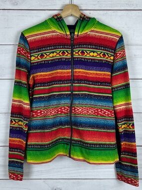 Ralph Lauren LRL Jeans Size Medium Boho Serape Aztec Zip Up Hoodie Jacket Cotton